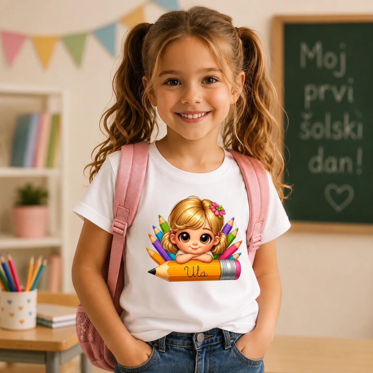 Moj prvi šolski dan - personalizirana majica punčka